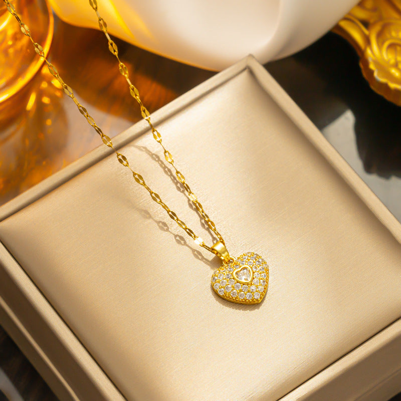 Coração luxo festa casamento colar feminino corrente de aço titânio 