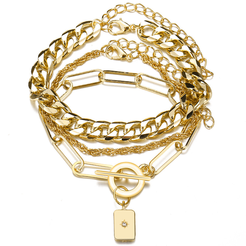 3-Piece Gold Multi-Layer Chain Bracelet Set