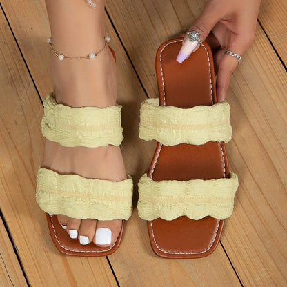 Solid color cloth flat bottom rubber flat heel slippers