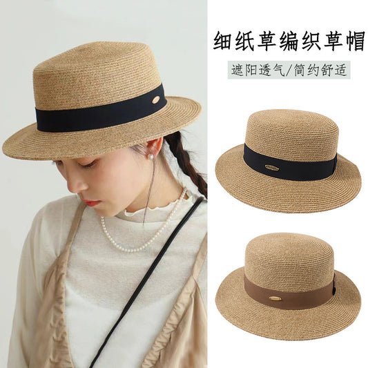 Sombrero tejido de papel para mujer, protección solar para verano y playa, francés, protección UV 