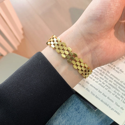 Honeycomb Pattern 18K Gold-Plated Titanium Steel Bracelet