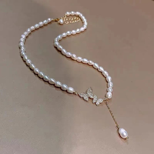 Butterfly zircon pearl necklace