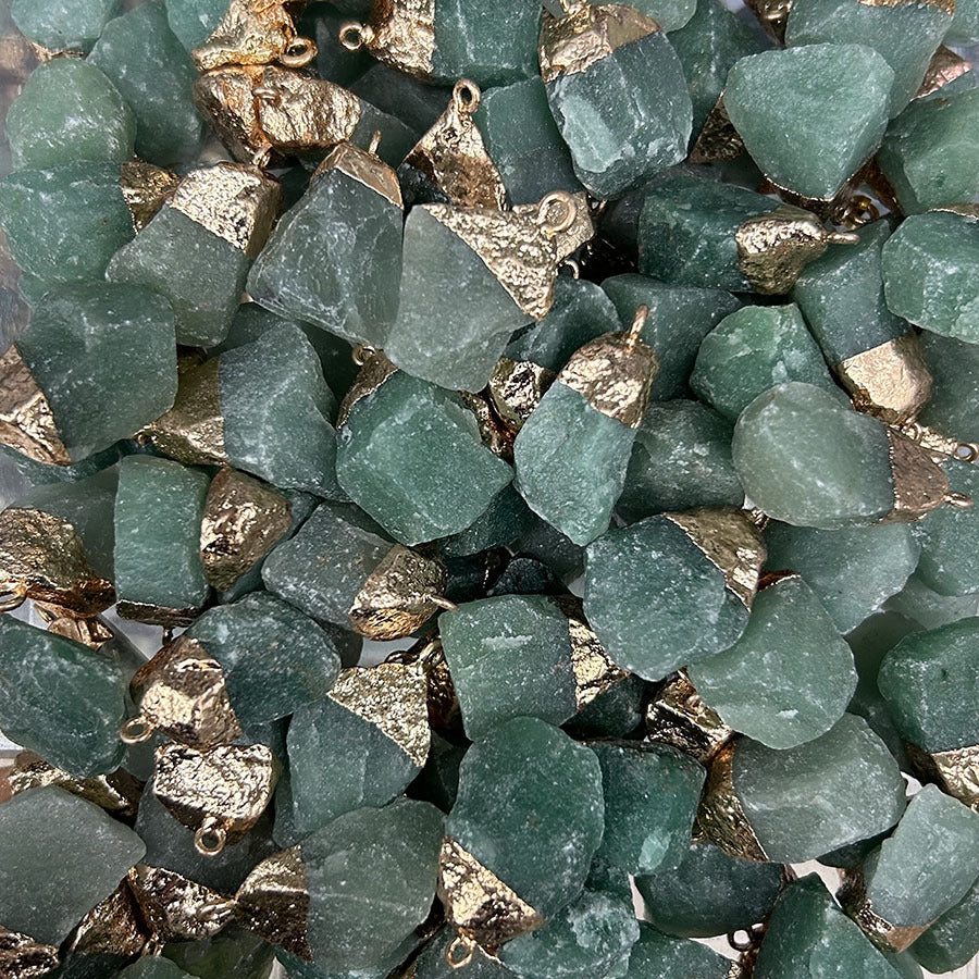 Amorphous Shaped Gold-rimmed Rough Stone Crystal Pendant