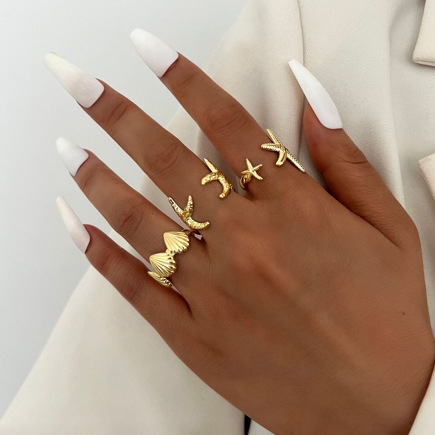 Starfish Shell Open Ring Set