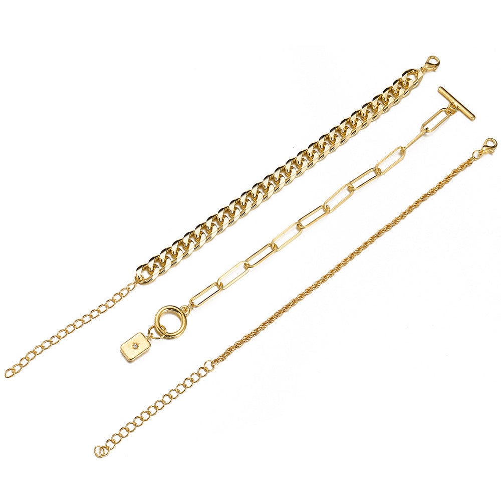 3-Piece Gold Multi-Layer Chain Bracelet Set