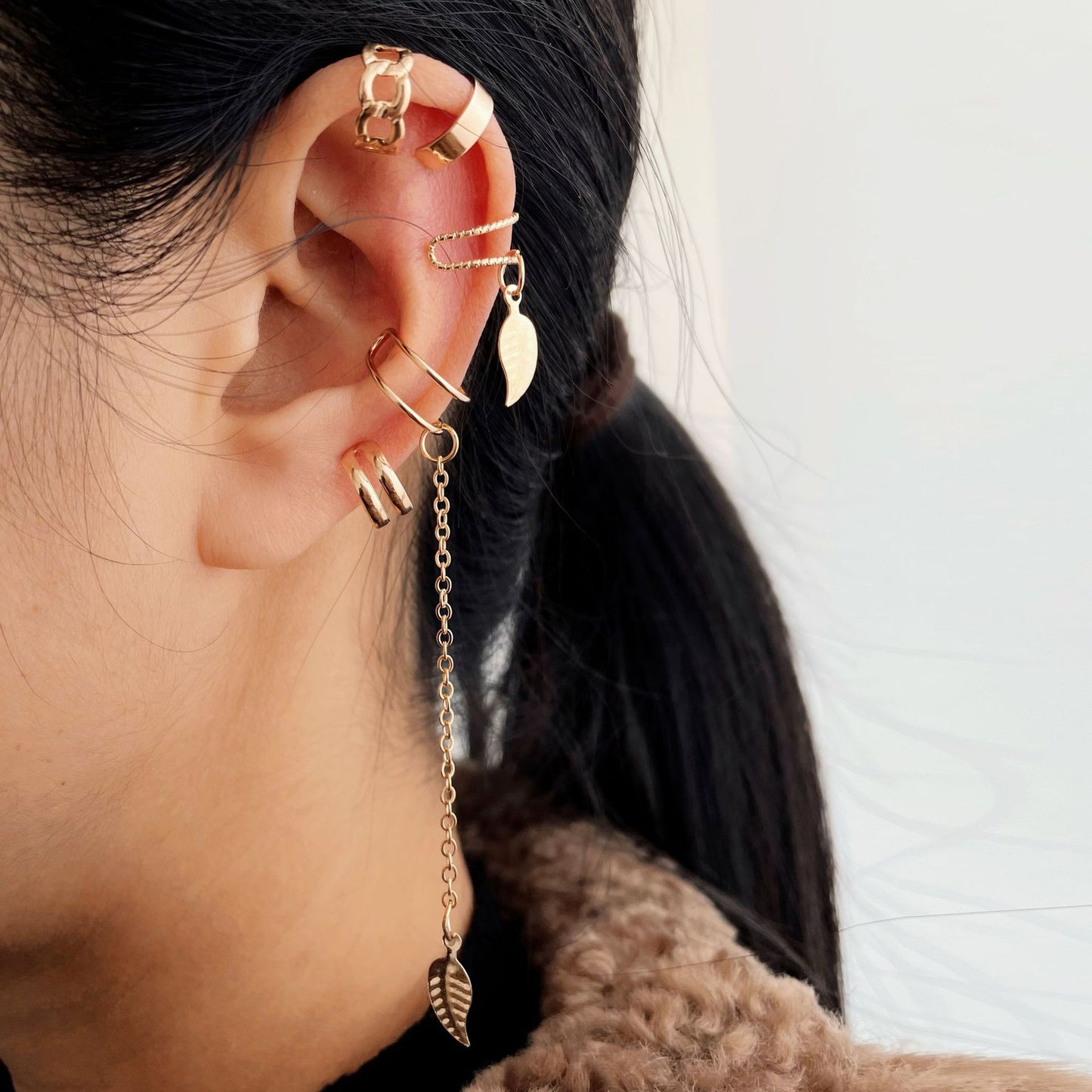 Gold Leaf No-Piercing Ear Clip Set