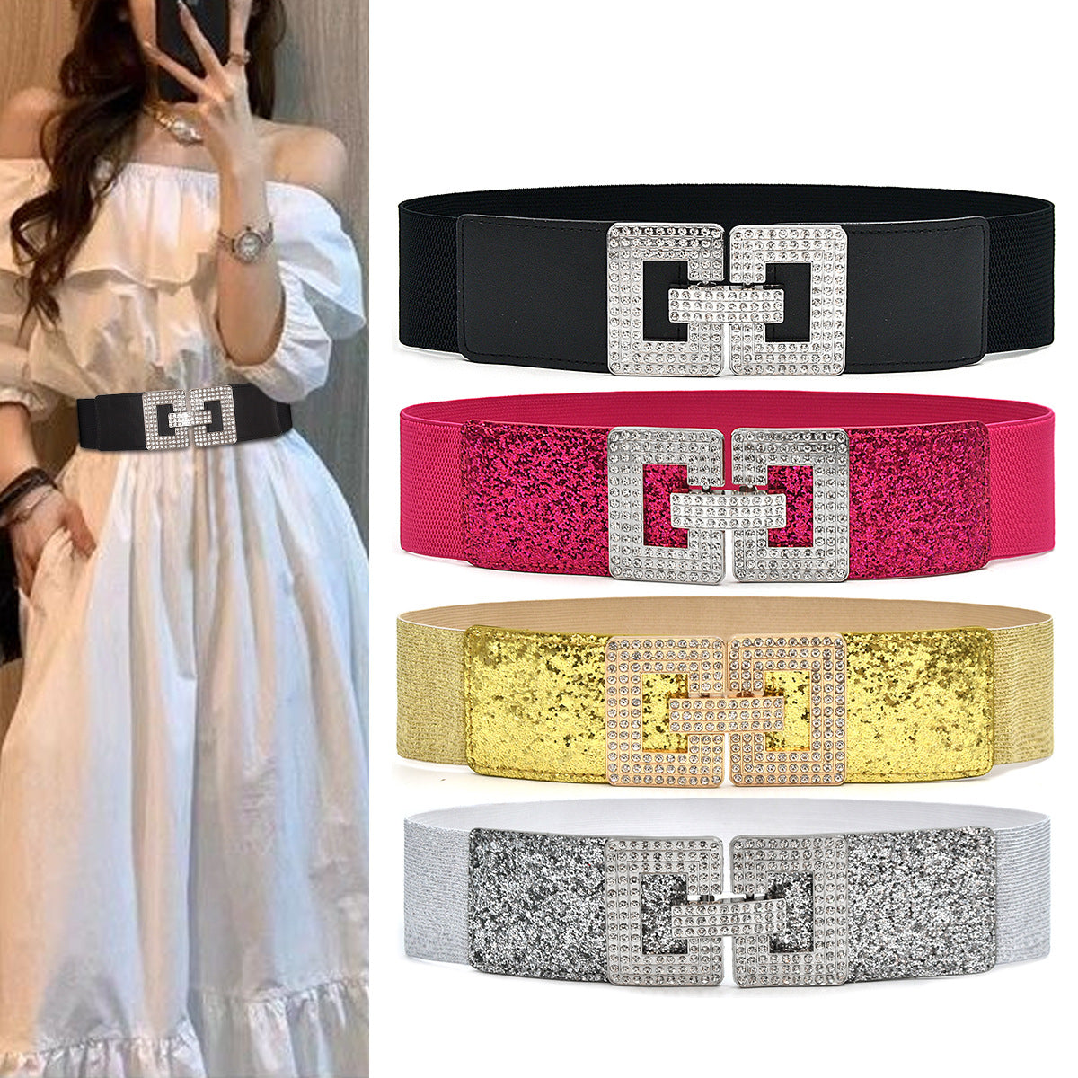 Full diamond elastic wide belt