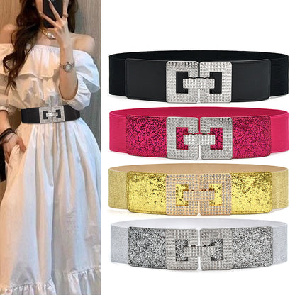 Full diamond elastic wide belt