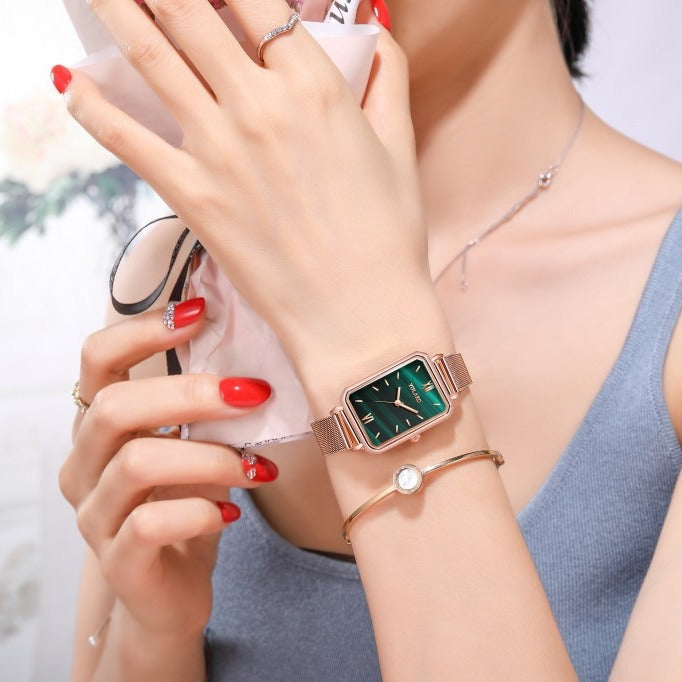 Reloj vintage pequeño cuadrado para mujer con correa de malla de lujo 