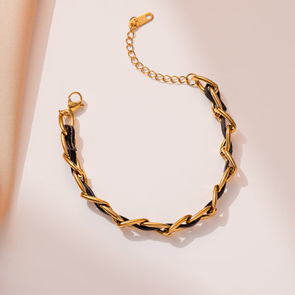 Chic Luxury Leather Woven Bracelet, Vintage Titanium Steel, Unique Design.