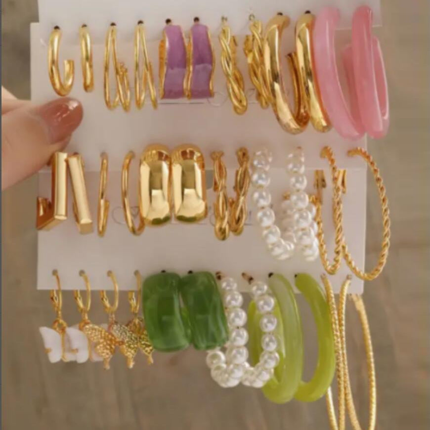 Metal Twist & Geometric Earring Set