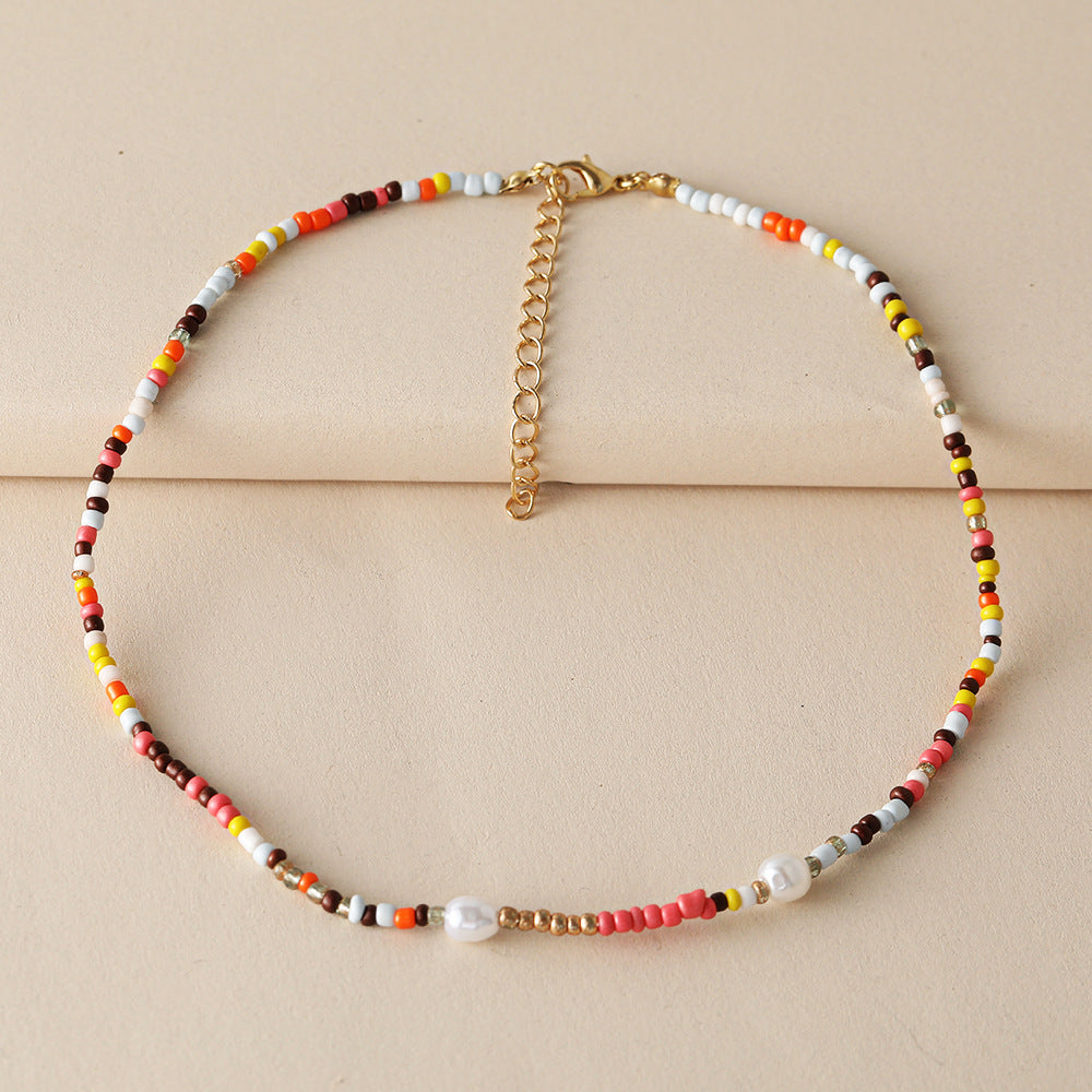 Creative colorful beaded pearl lock hoop necklace