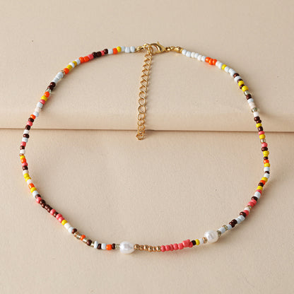 Creative colorful beaded pearl lock hoop necklace