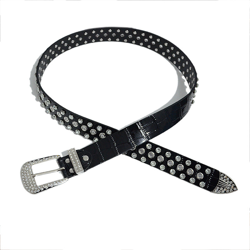 Rhinestone inlaid perforated belt