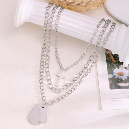 Cross tag three-piece necklace