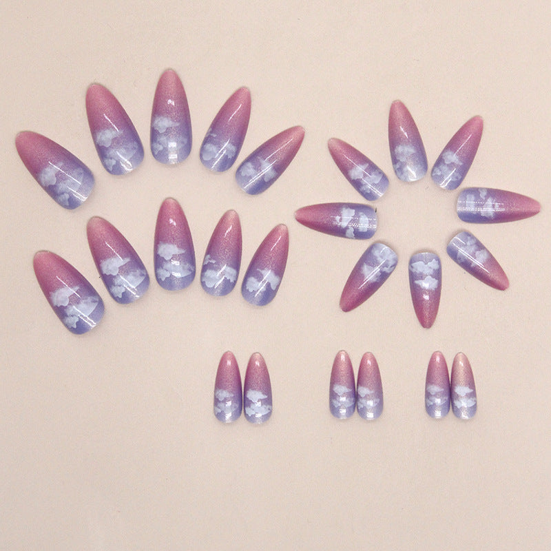 Dreamy Gradient Cloud Almond Fake Nails