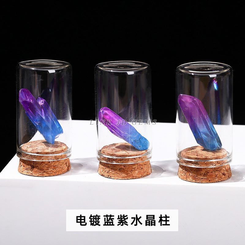 Botella de los deseos con muestra de mineral de roca de cristal 