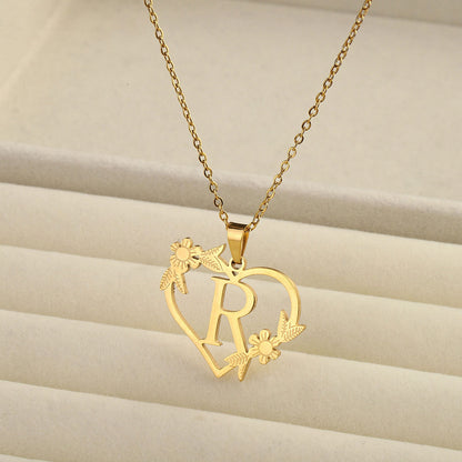 Titanium steel A-Z heart shaped English letter necklace