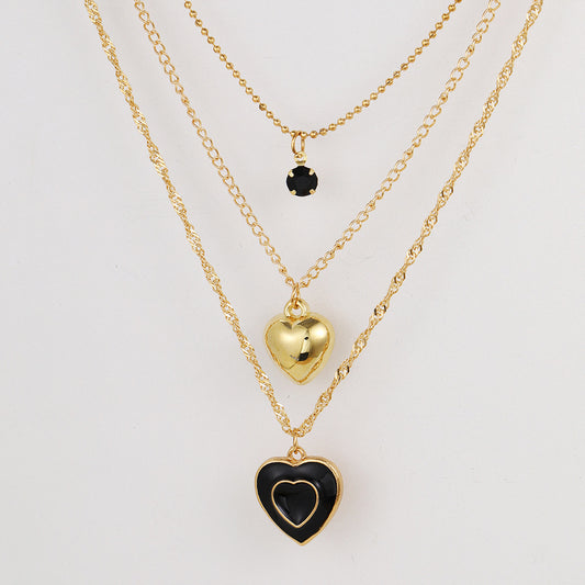 Multi-Layer Black Heart Necklace