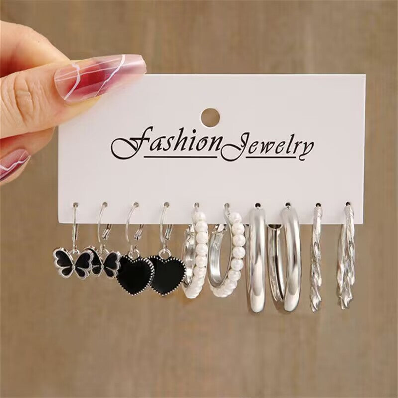 5-piece black and white checkerboard earrings for women
