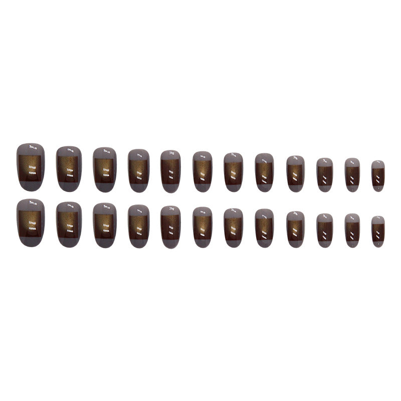 Aurora Brown Medium-Length Round Fake Nails