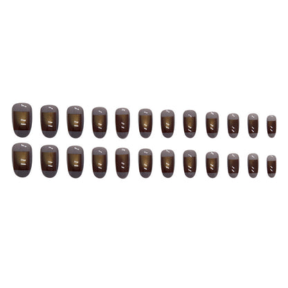 Aurora Brown Medium-Length Round Fake Nails