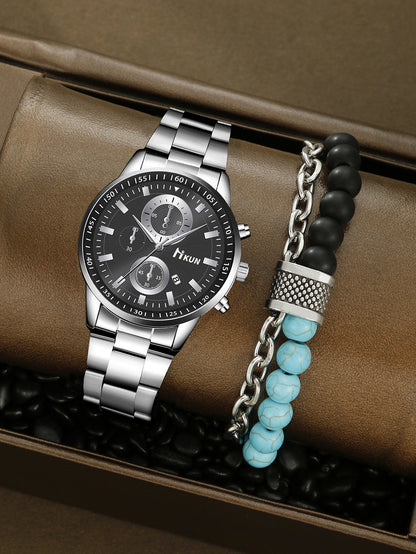 Trendy Beaded Men's Watch Set