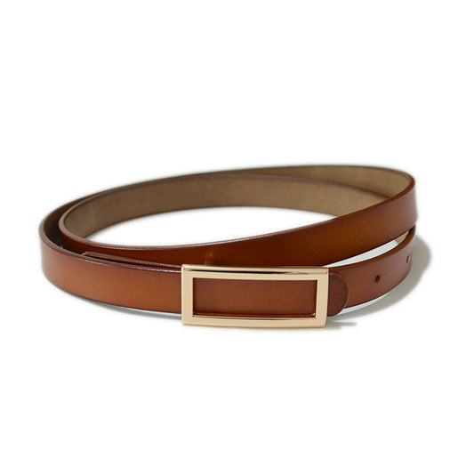 Real cowhide square buckle thin belt