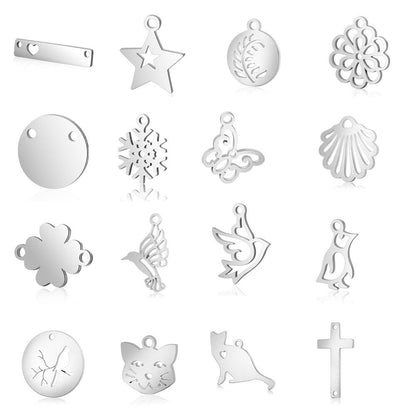 10 pcs/bag Cross Clover Bird Penguin Stainless Steel Pendant