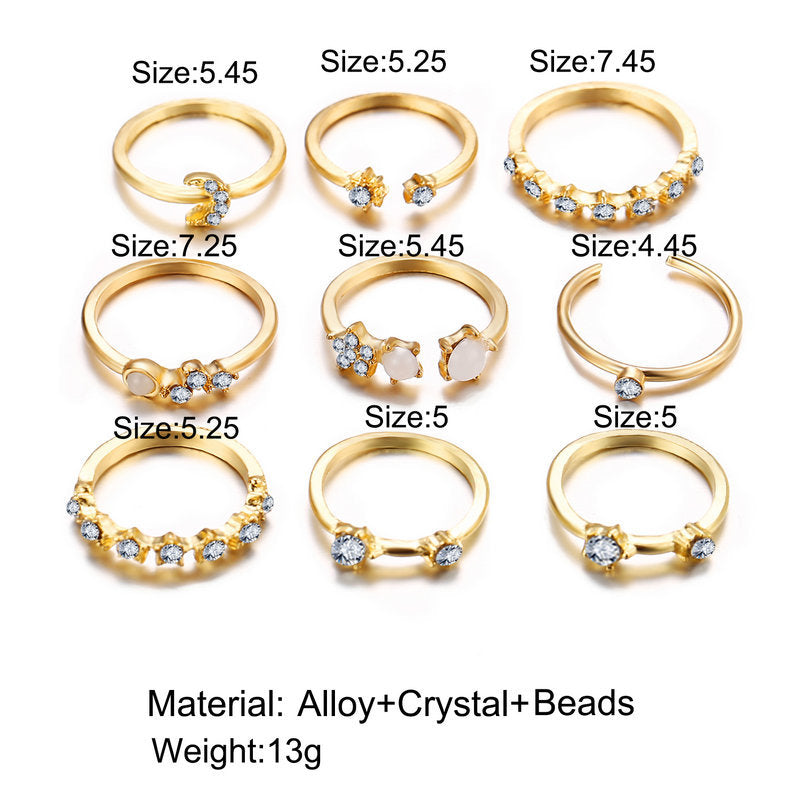 Star & Crescent 9-Piece Ring Set
