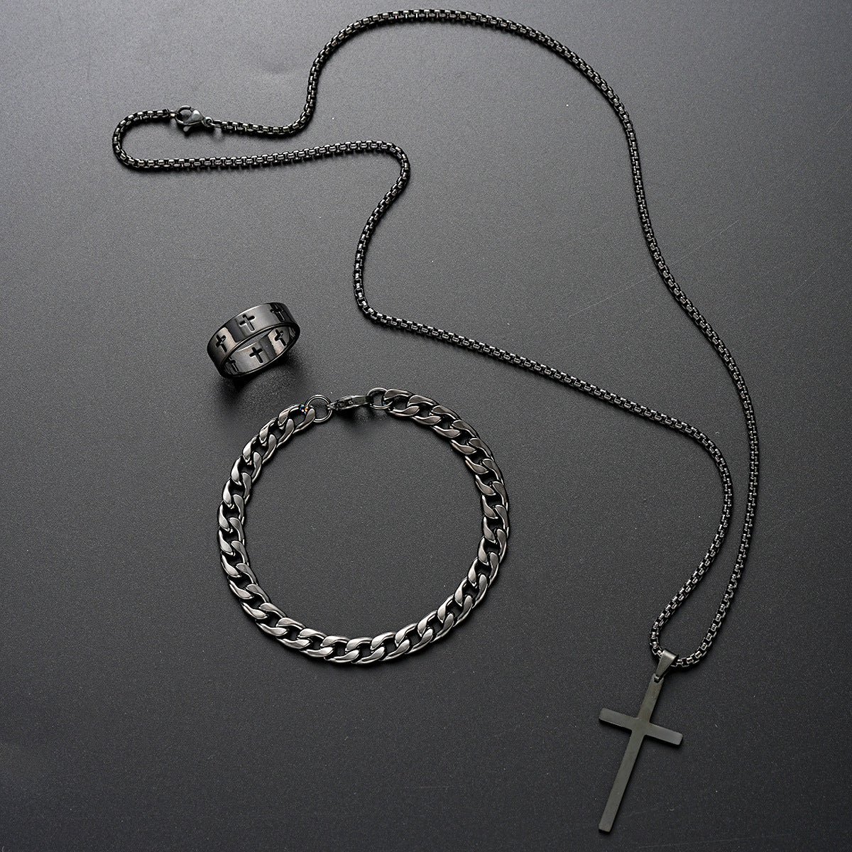 Cross Ring Bracelet Necklace Set
