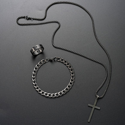 Cross Ring Bracelet Necklace Set