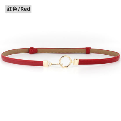 Gold buckle leather thin belt