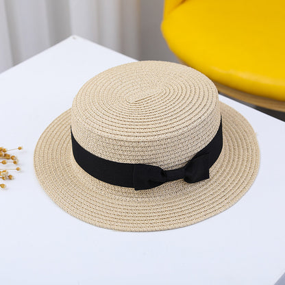 Summer British Straw Hat Kids Flat Brim Breathable Sun Protection Beach