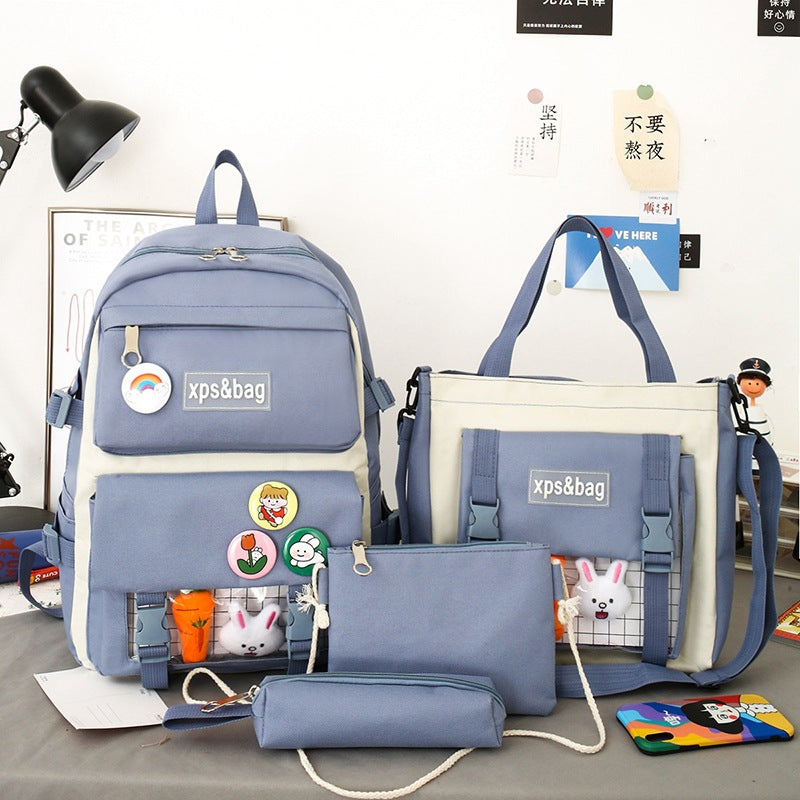 Four-piece student backpack canvas contrast color