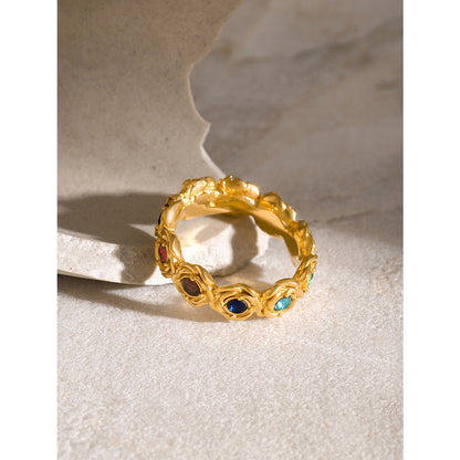 Rose inlaid round zircon ring