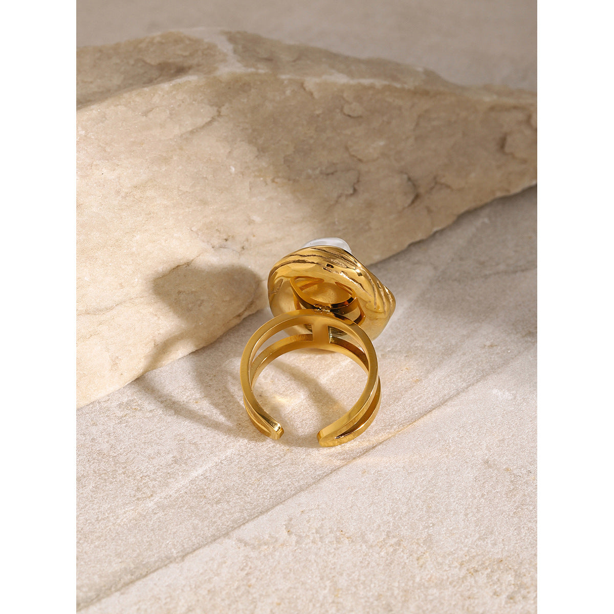 Stainless Steel Baroque Pearl Open Ring