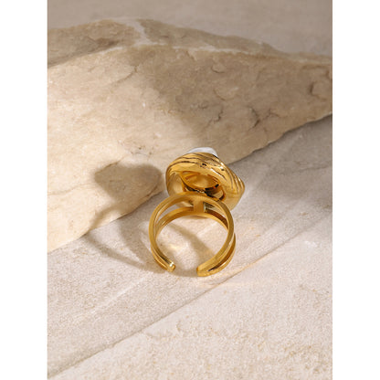 Stainless Steel Baroque Pearl Open Ring