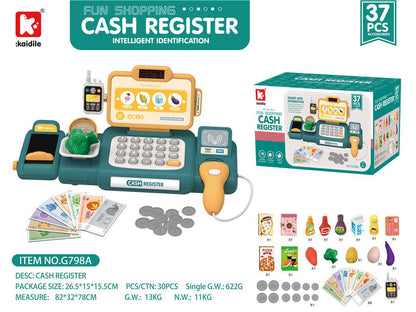 Caja registradora de supermercado para niños, juguete con simulación de pago por teléfono móvil, mostrador de cajero multifuncional, juego de simulación para niñas 