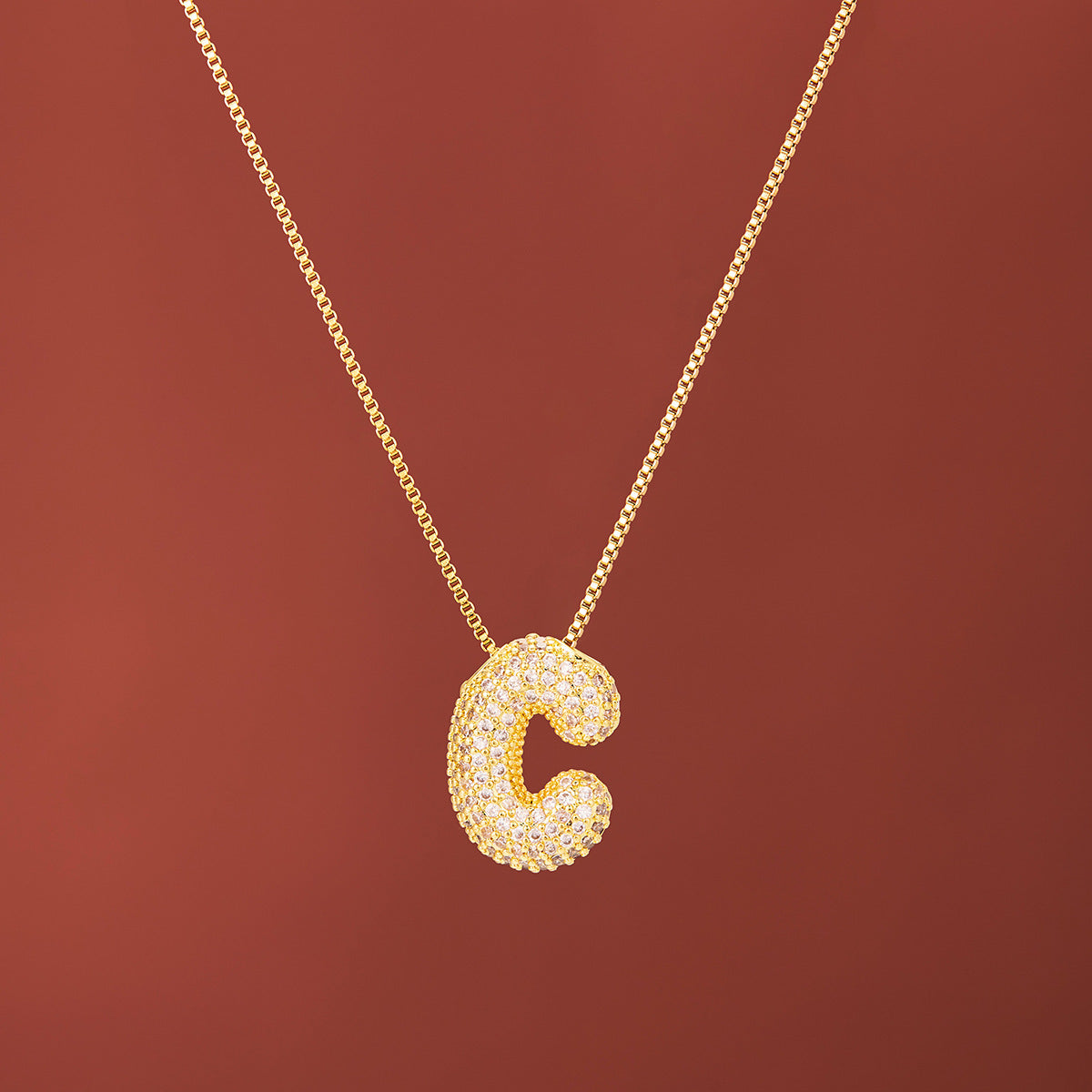18K Gold-Plated Alphabet Necklace with Micro Zircon (Titanium Steel)