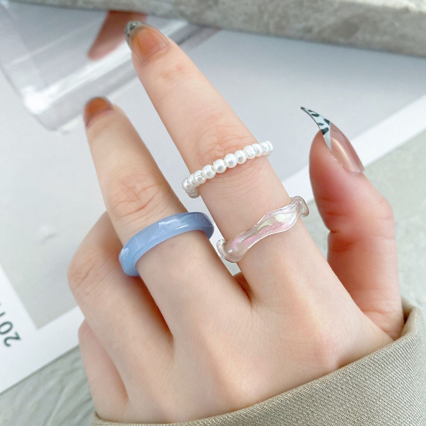 Resin Pearl Ring Set (3-Piece)