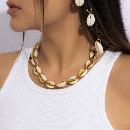 Bohemian woven shell necklace