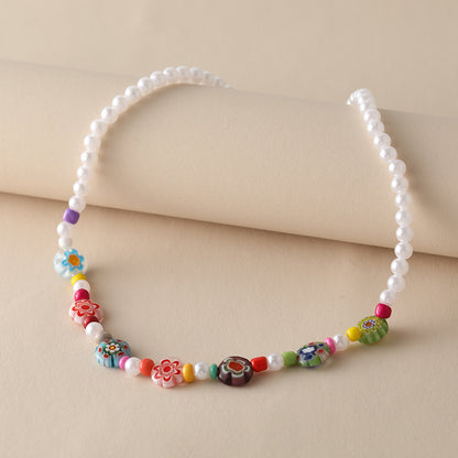 Colorful Daisy Petal Glass Bead Necklace