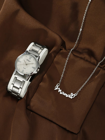 Steel belt quartz watch jewelry set