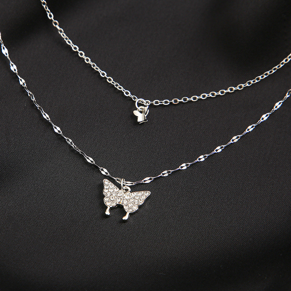 Double Butterfly Pendant Necklace
