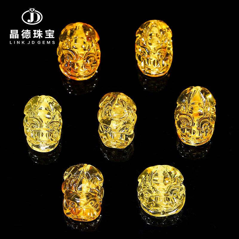 8 * 12 Natural Amber Beeswax Pixiu Through Hole Loose Beads