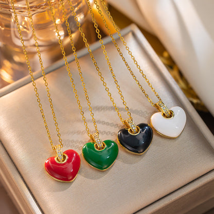 Enamel Heart Pendant Necklace, Simple and Stylish