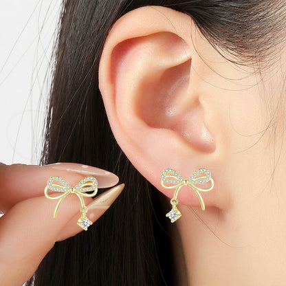 Copper inlaid 5A zircon butterfly dream stud earrings