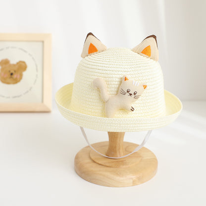 Cat Straw Hat Animal Bag Set Sun Protection Cute Travel Kids Fisherman
