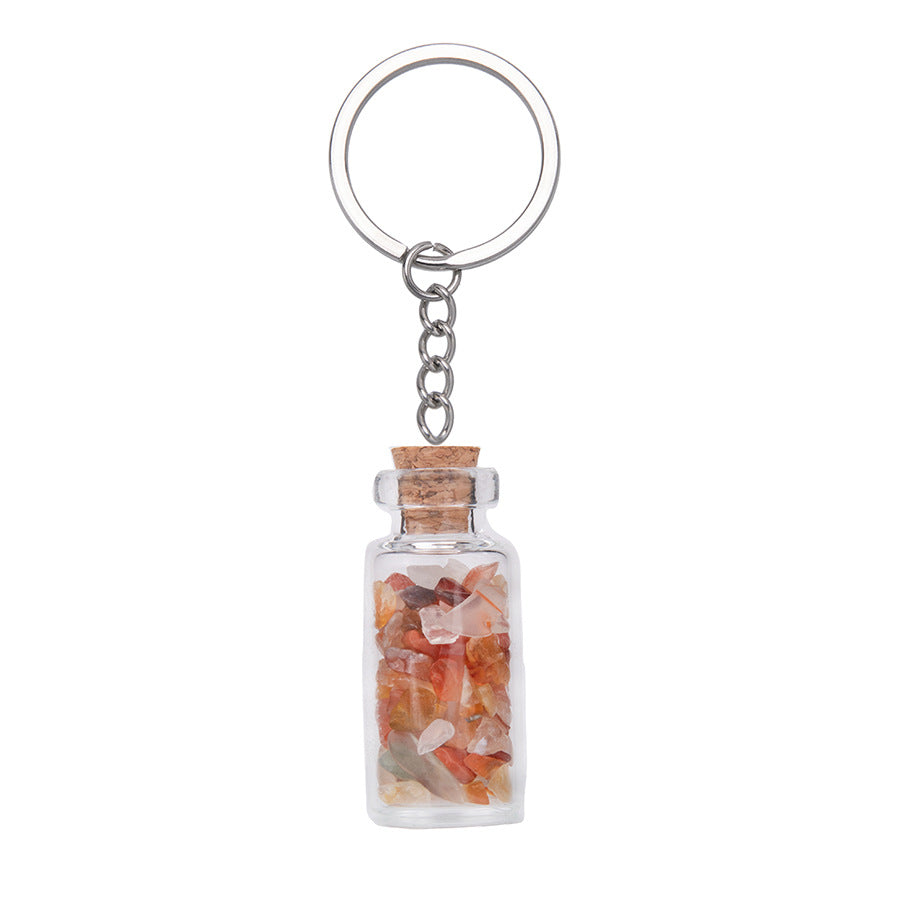Crushed Agate Wishing Bottle Stainless Steel Keychain Pendant